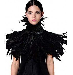 Women Gothic cosplay feather shawl Bull Demon King black feather cloak Halloween queen dressed up shoulders Concert bar performances jazz dance stage film drama costumes